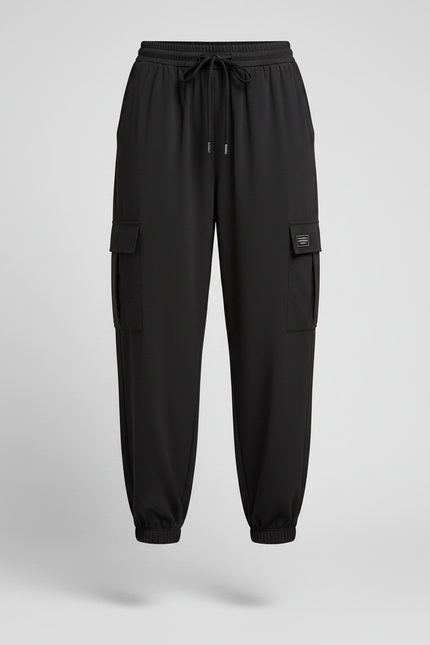 Pantalon Fluide Noir Cargo Ample Taille Haute Casual - Polyester - vue 3