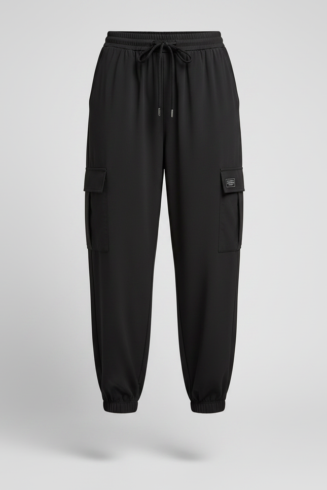 Pantalon Fluide Noir Cargo Ample Taille Haute Casual - Polyester - vue 3