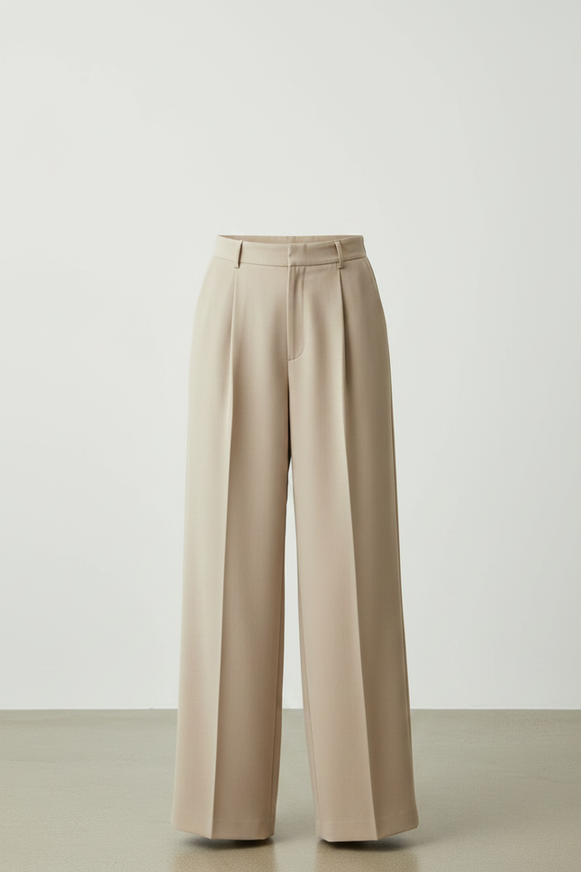Pantalon Fluide Beige Plissé Ample Élégant Femme - Polyester - vue 3