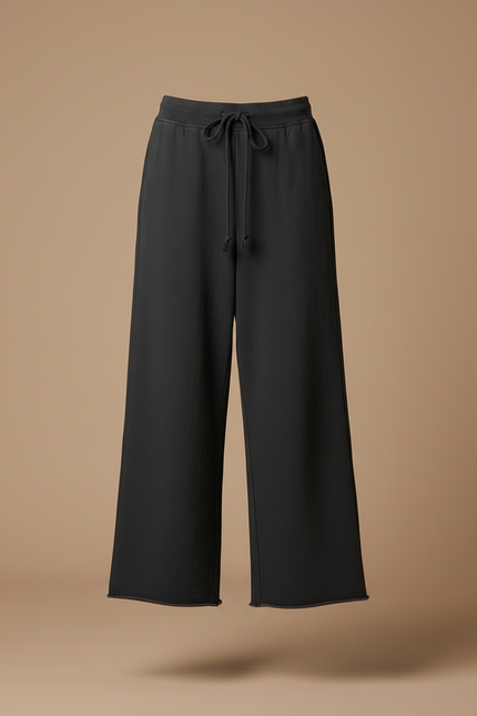 Pantalon Fluide Noir Ample Coton Cordon Femme - Molleton - vue 3