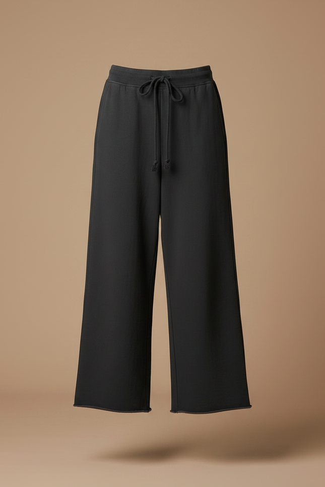 Pantalon Fluide Noir Ample Coton Cordon Femme - Molleton - vue 3