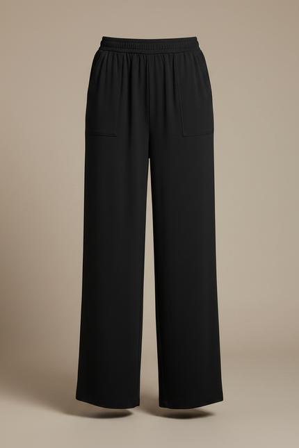 Pantalon Fluide Noir Ample Taille Élastique Décontracté Femme - Viscose - vue 3
