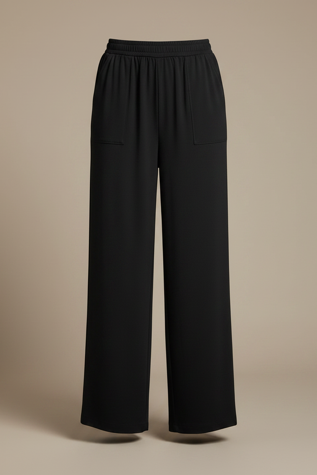Pantalon Fluide Noir Ample Taille Élastique Décontracté Femme - Viscose - vue 3