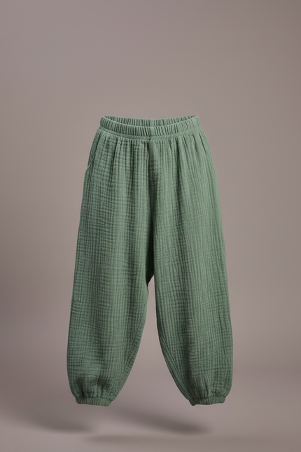 Pantalon Fluide Vert Ample Coton Gaze Garçon - vue 3