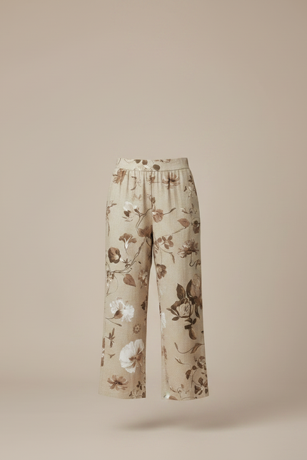 Pantalon Fluide Imprimé Floral Lin Ample Beige Élégant - vue 3