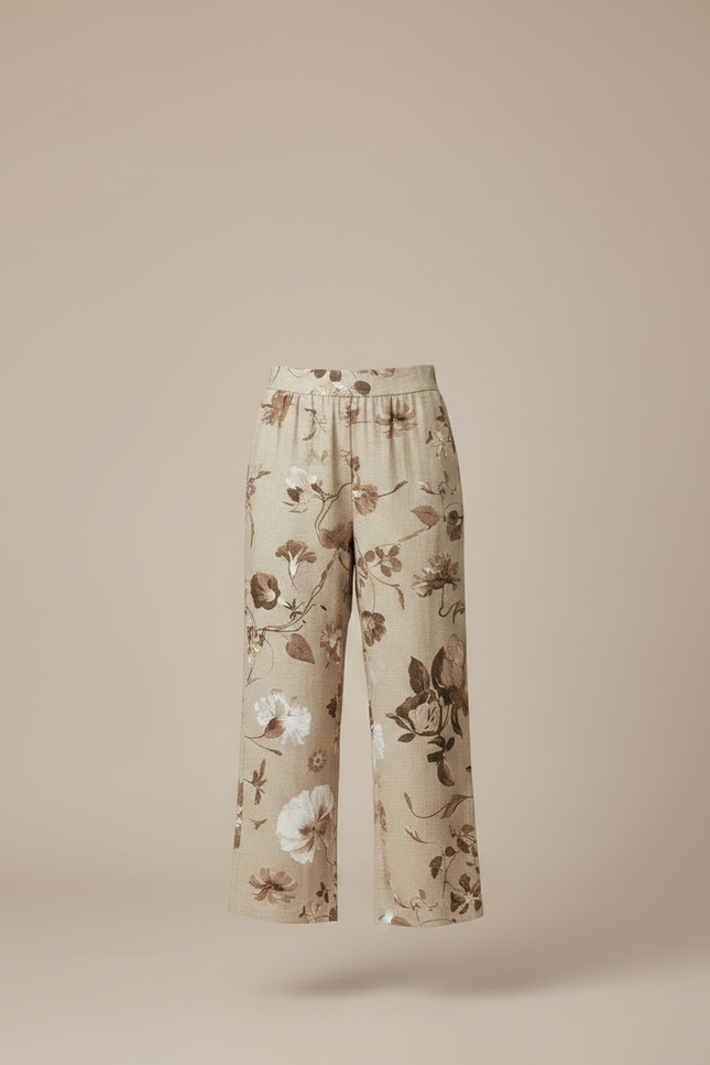 Pantalon Fluide Imprimé Floral Lin Ample Beige Élégant - vue 3