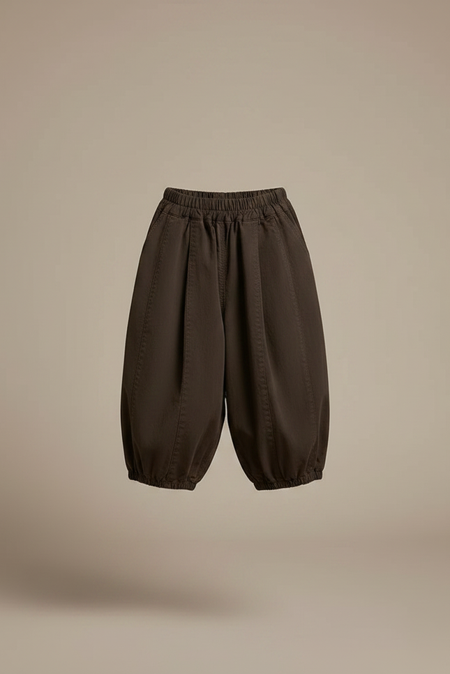 Pantalon Fluide Marron Ample Coton Plissé Enfant - Toile - vue 3