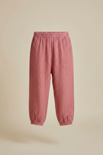 Pantalon Fluide Rose Coton Gaufré Ample Enfant - vue 3