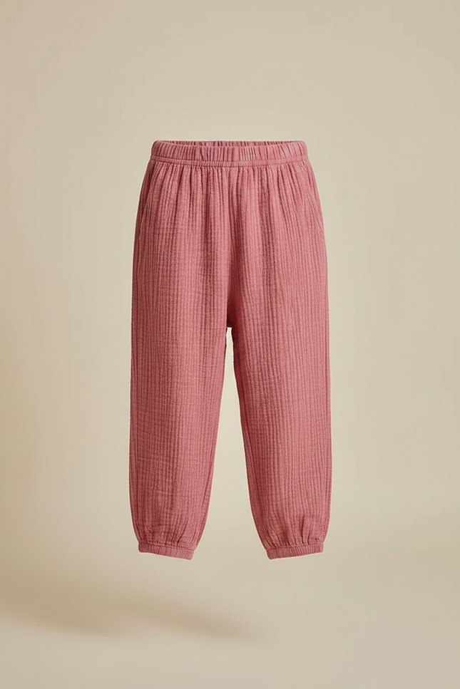 Pantalon Fluide Rose Coton Gaufré Ample Enfant - vue 3