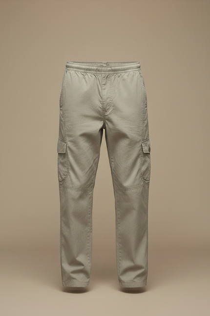 Pantalon Fluide Coton Cargo Ample Droit Homme - Kaki - vue 3