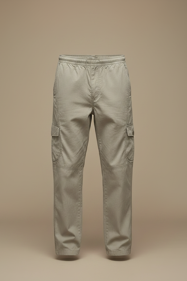 Pantalon Fluide Coton Cargo Ample Droit Homme - Kaki - vue 3