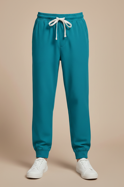 Pantalon Fluide Vert Canard Cordon Jogger Enfant - Molleton - vue 3