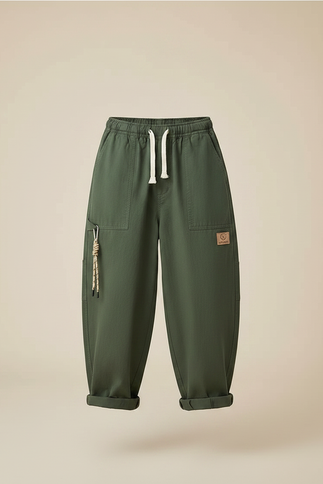 Pantalon Fluide Garçon Kaki Coupe Ample - Vert Gabardine - vue 3
