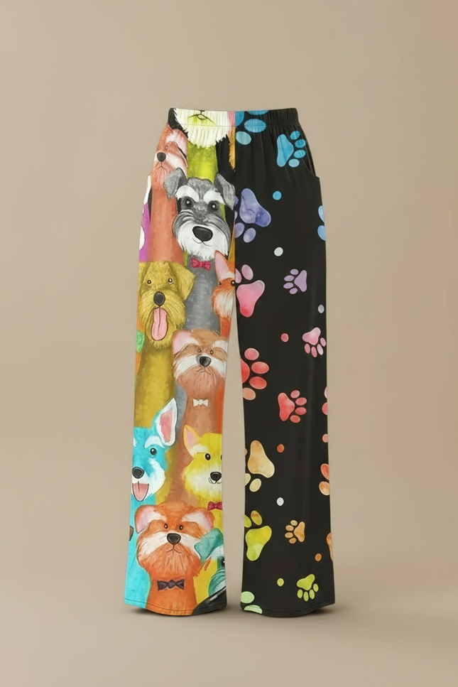 Pantalon Fluide Ample Imprimé Chiens Motifs Colorés Décontracté - Multicolore Viscose - vue 3