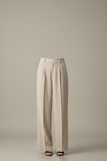 Pantalon Fluide Écru Taille Haute Ample Habillé - Beige Polyester - vue 3