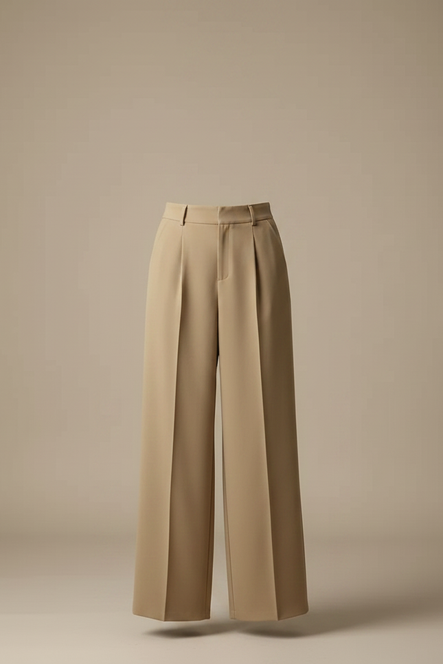 Pantalon Fluide Beige Large Plissé Élégant Décontracté - Polyester - vue 3