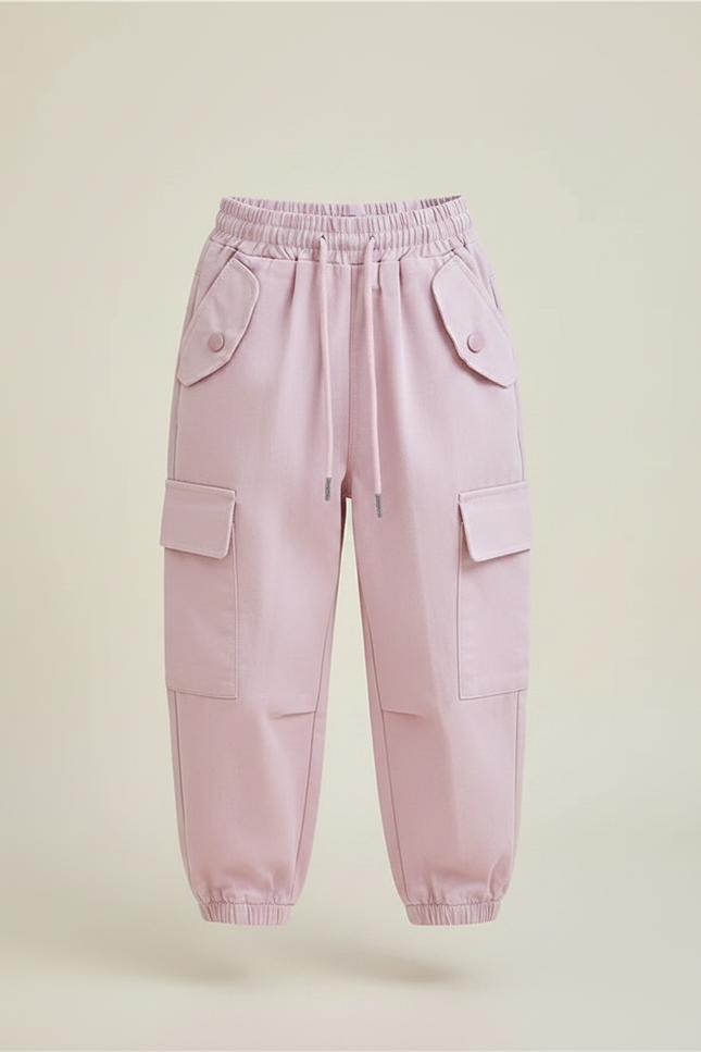 Pantalon Fluide Rose Cargo Coton Ample Décontracté Enfant - vue 3