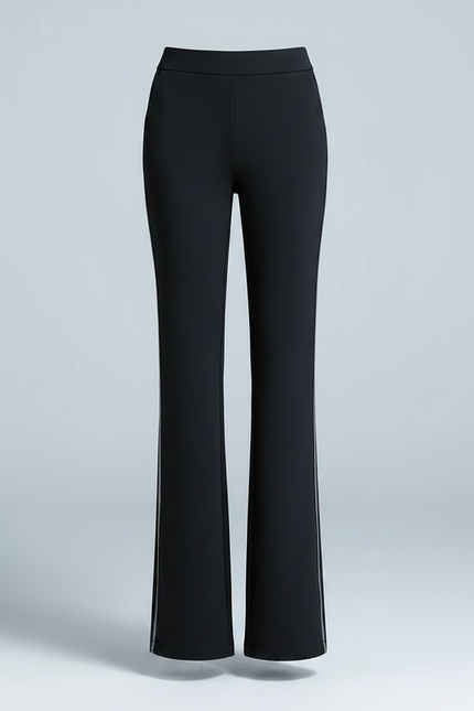 Pantalon Fluide Noir Évasé Rayure Latérale Élégant - Polyester - vue 3