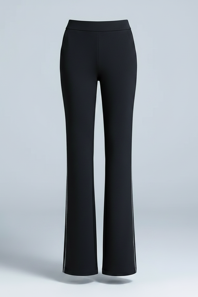 Pantalon Fluide Noir Évasé Rayure Latérale Élégant - Polyester - vue 3