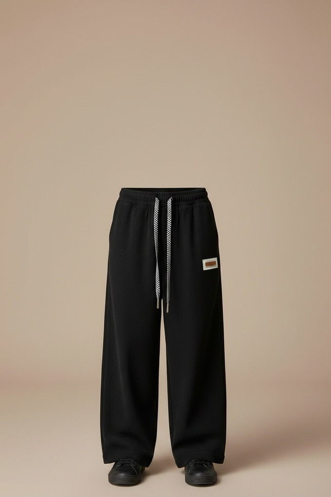 Pantalon Fluide Noir Ample Confortable Décontracté Cordon - Cordé - vue 3