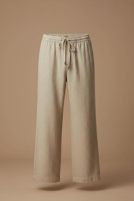 Pantalon Fluide Beige Cordon Ample Lin Homme Décontracté - vue 3
