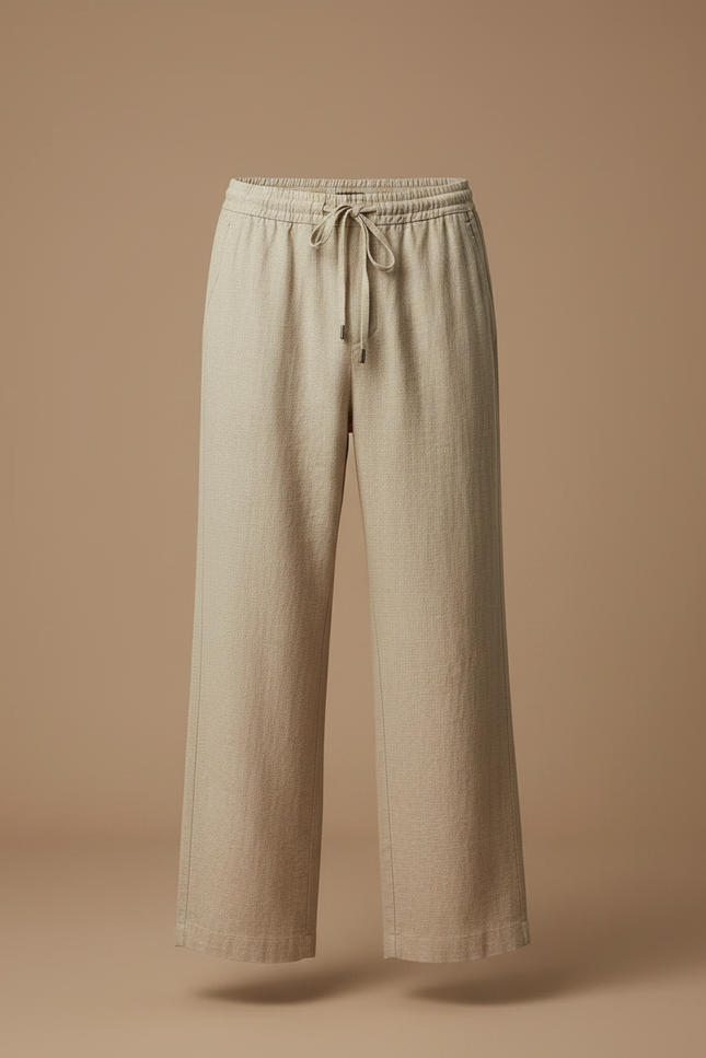Pantalon Fluide Beige Cordon Ample Lin Homme Décontracté - vue 3