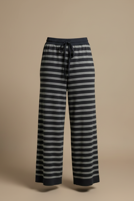 Pantalon Fluide Rayé Large Cordon Tricoté Décontracté - Gris Maille - vue 3