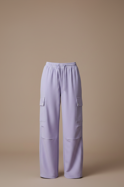 Pantalon Fluide Cargo Violet Ample Cordon Décontracté - Polyester - vue 3
