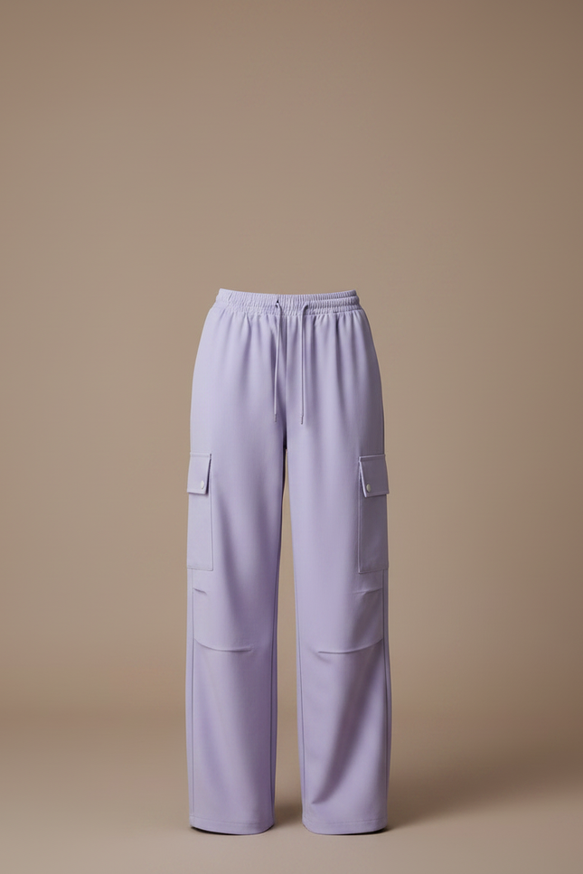 Pantalon Fluide Cargo Violet Ample Cordon Décontracté - Polyester - vue 3