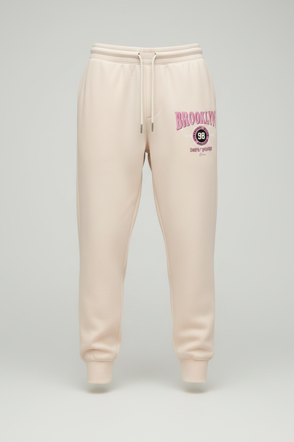 Pantalon Fluide Beige Imprimé Brooklyn Sport Cordon Homme - Molleton - vue 3
