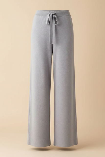 Pantalon Fluide Gris Maille Ample Cordon Femme - vue 3