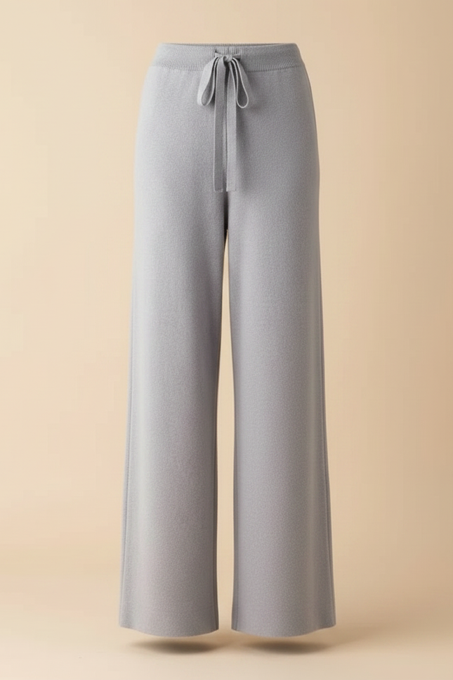 Pantalon Fluide Gris Maille Ample Cordon Femme - vue 3