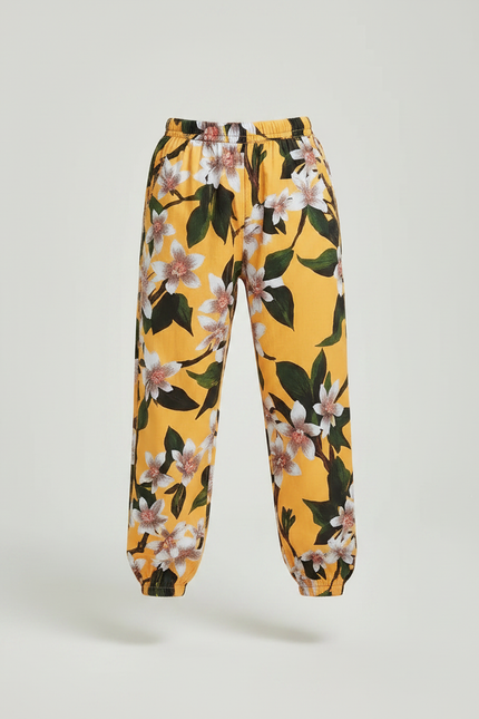 Pantalon Fluide Jaune Imprimé Floral Coton Léger Enfant - vue 3