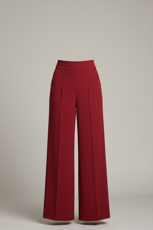 Pantalon Fluide Rouge Ample Taille Haute Élégant Femme - Bordeaux Polyester - vue 3