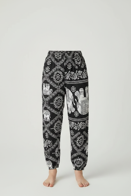 Pantalon Fluide Noir Ample Motif Éléphants Fille - Viscose - vue 3
