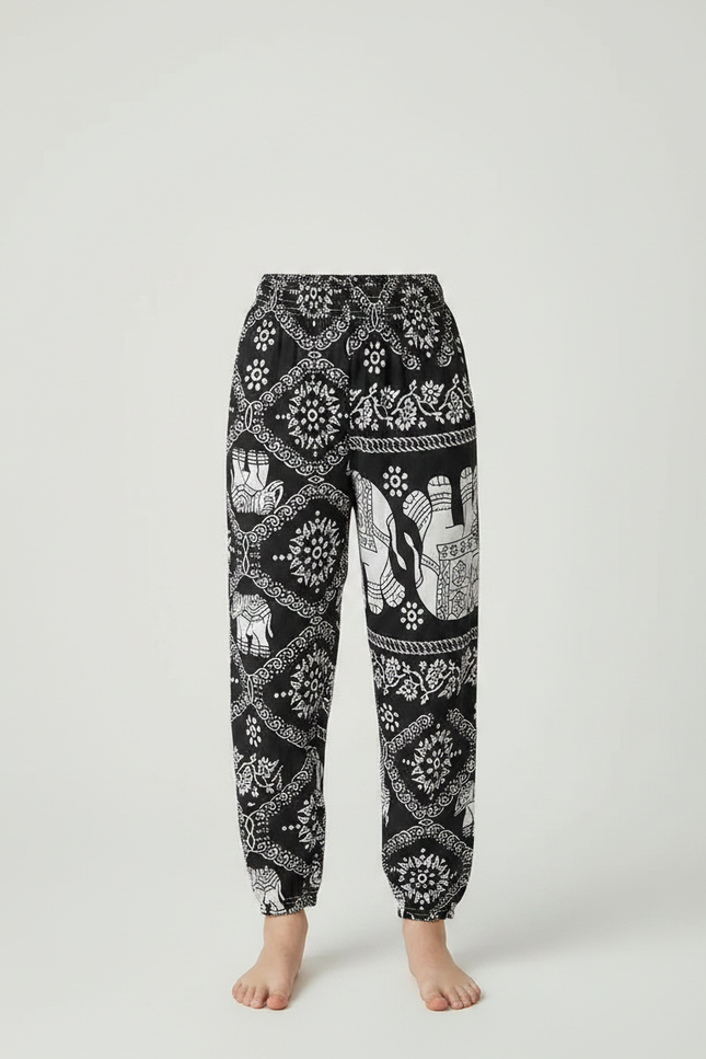 Pantalon Fluide Noir Ample Motif Éléphants Fille - Viscose - vue 3