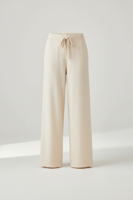 Pantalon Fluide Écru Maille Ample Cordon Décontracté - Beige Molleton - vue 3