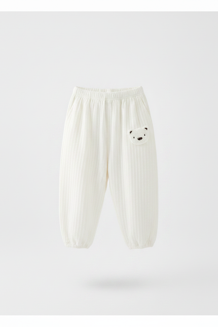 Pantalon Fluide Blanc Cassé Ample Coton Enfant Ourson - vue 3