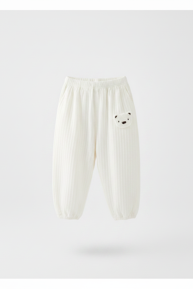 Pantalon Fluide Blanc Cassé Ample Coton Enfant Ourson - vue 3