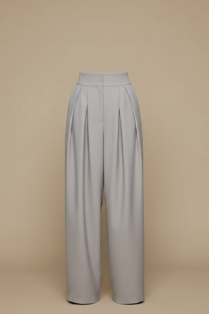Pantalon Fluide Gris Ample Plissé Taille Haute - Polyester - vue 3