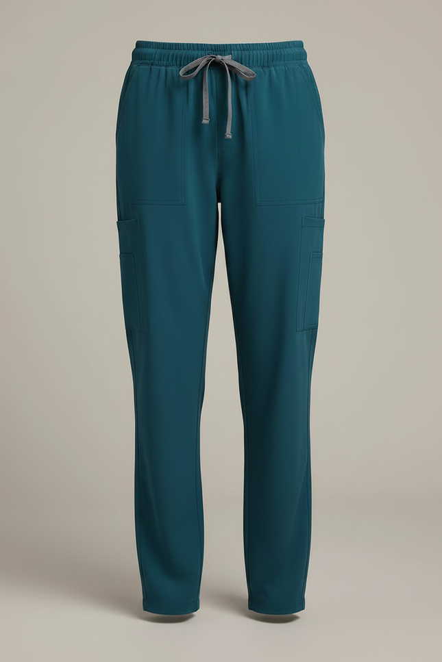 Pantalon Fluide Vert Canard Cargo Décontracté Cordon - Polyester - vue 3