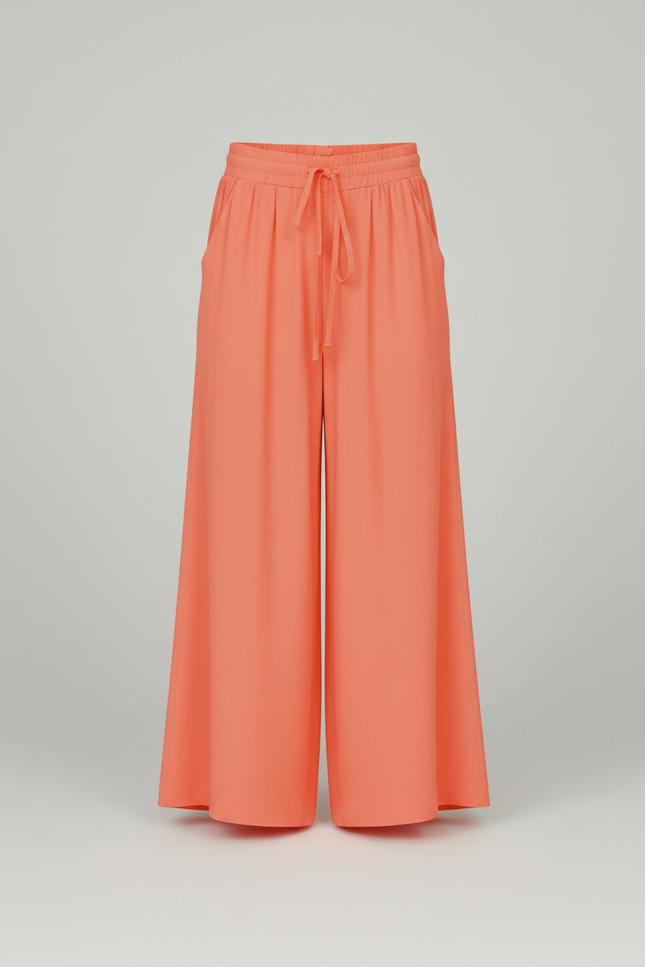 Pantalon Fluide Corail Ample Confortable Décontracté Élégant - Orange Viscose - vue 3