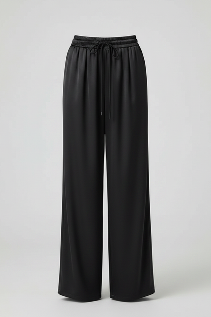 Pantalon Fluide Noir Ample Satiné Décontracté Femme - vue 3