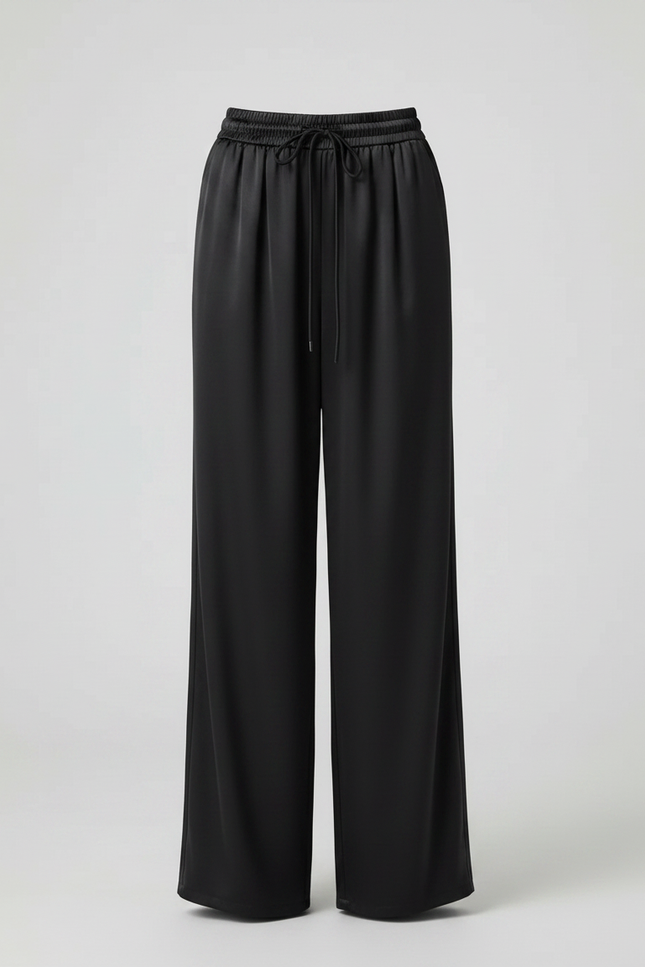 Pantalon Fluide Noir Ample Satiné Décontracté Femme - vue 3