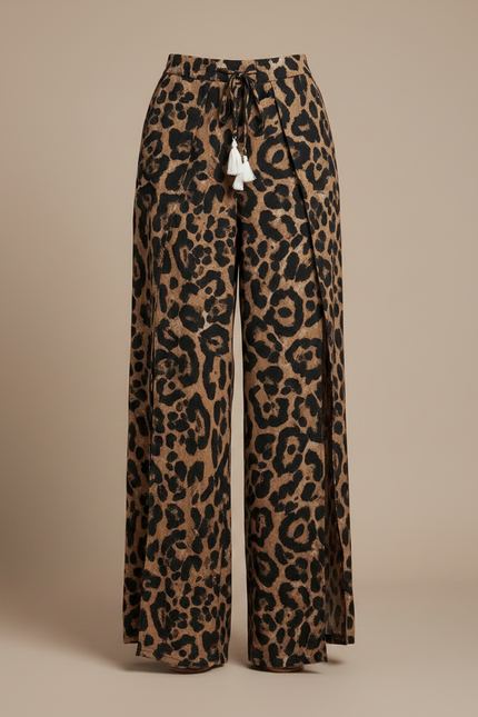 Pantalon Fluide Léopard Fendu Large Taille Haute - Imprimé Viscose - vue 3