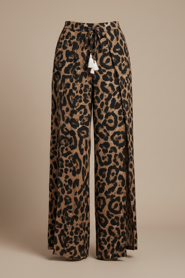 Pantalon Fluide Léopard Fendu Large Taille Haute - Imprimé Viscose - vue 3