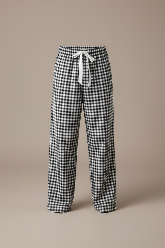 Pantalon Fluide Carreaux Noir Blanc Ample Coton Garçon - Imprimé - vue 3