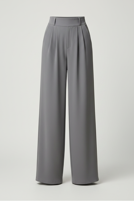 Pantalon Fluide Gris Ample Taille Haute Élégant - Polyester - vue 3