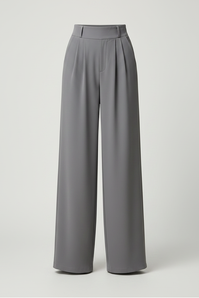 Pantalon Fluide Gris Ample Taille Haute Élégant - Polyester - vue 3