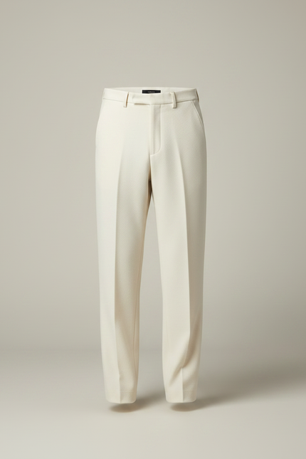 Pantalon Fluide Crème Laine Droit Formel Homme Élégant - Beige - vue 3